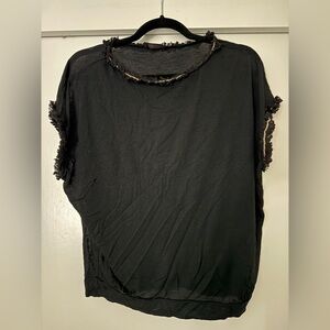 Black Top with Frayed Gold Chain Edge size med